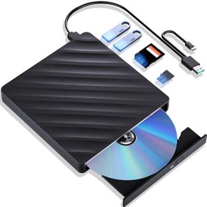 5 in 1 External Blu Ray Drive, Portable Blu Ray Player with USB 3.0 Type-C, CD DVD Burner 3D Blu Ray with SD/TF Port, Blu Ray Drive Compatible with Windows Laptop Desktop (Original Version)