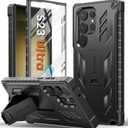 FNTCASE for Samsung Galaxy S23-Ultra Case: Military Grade Drop Proof Protection Mobile Cover with Kickstand | Matte Textured Rugged Shockproof TPU | Protective Sturdy Phone Case - Black 6.8 inch