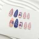4th of July Polka Dots Press on Nails Almond Medium Fake Nails with American Flag Heart Designs Fourth of July Nails Press ons White Blue False Nails Independence Day Stick on Nails for Women 24Pcs
