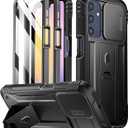 Poetic Revolution Case for Samsung Galaxy A25 5G,[Slide Camera Cover],[20FT Mil-Grade Drop Tested], Full-Body Military Grade Rugged Shockproof Cover with Kickstand and Built-in-Screen Protector, Black