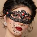 Tgirls Rhinestone Masquerade Lace Mask Women Tassel Beaded Costume Eye Masks for Party