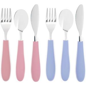 Elk and Friends Kids Silverware with Silicone Handle | Childrens Safe Flatware | Kids Utensils | Spoon + Fork + Knife set | 4 years+ | 6 Pieces (Blush/Lilac)