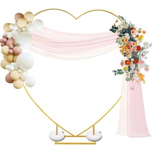 7FT Metal Heart Arch Heart Shaped Backdrop Stand Wedding Arch for Proposal Ceremony Valentine's Day Birthday Party Baby Shower Banquet Photo Decoration (Gold)