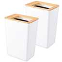 Suclain 2 Pcs Slim Trash Can 2.3 Gal, Small Wastebasket with Semi Open Bamboo Lid Plastic Waste Basket Rectangular Garbage Container Bin Trashcan for Bathroom Bedroom Kitchen Office Living Room Home