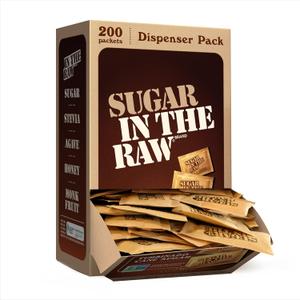 In The Raw Turbinado Cane Sugar Packets, 200 Ct Box, 1 Pack, Pure, All-Natural Turbinado Sugar, Non-GMO Project Verified, Kosher, Vegan and Gluten Free