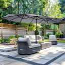15ft Patio Umbrella with Base, 10-Year-No-Fade Large Outdoor Double-Sided Market Umbrella with UPF50+Terylene Polyester Fabric and Crank for Poolside Garden Deck Backyard Beach Pools