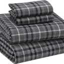 RUVANTI Flannel Sheets King Size - 100% Cotton Brushed King Size Sheets Set - Deep Pockets 16 Inches Bed Sheets - All Seasons Breathable & Extra Soft - Warm & Cozy, 4 Piece, Grey Plaid