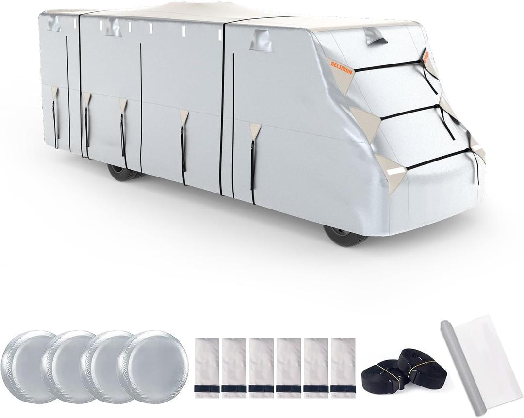 300D Top Class C RV Cover with Waterproof PU Coating Rip-Resistent & Anti-UV Winter Camper Cover Fits 20' to 23' Motorhome