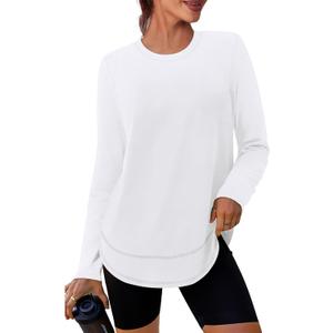 XIEERDUO Women's Workout Tops Long Sleeve Quick Dry Shirts for Hiking Running Small (White)