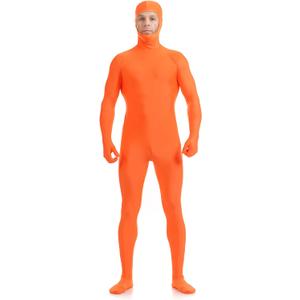 ATHX Men's and Women's Spandex Open Face Bodysuit Costume Adult Stretchy Halloween Cosplay Body Suit Zentai Suit Outfits (Small, Orange)