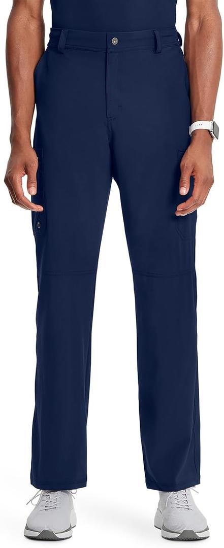 Cherokee Infinity Men Scrub Pants, 6 Pockets, Tapered Leg with Zip Fly Front and Inside Functional Drawstring Cargo - CK200A (Blue, XL)