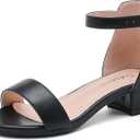 Dufannie Girls Sandals Low Heels Dress Pump Ankle Strap Open Toe Flower Girl Wedding Party for Toddler Little Big Kid (Single Pu Black), US 6