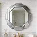 Modern Luxury Decorative Mirror with Beveled Edge,23.6" Octagon Wall Mirror, HD 1:1 Real Reflection, Shatterproof & Velvet Backed, Decor Mirror for Bathroom Living Room Entryway Bedroom ﻿