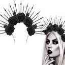 AUOCATTAIL Black Rose Flower Hair Hoop Skull Headband Gothic Cosplay Halloween Party Cosutmes Props Headpiece Accessory