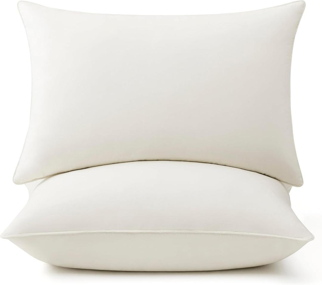 PureDown Goose Feather Down Pillows, 100% Organic Cotton Cover, Luxury Hotel Collection Bed Pillows for Sleeping Set of 2, Standard Size