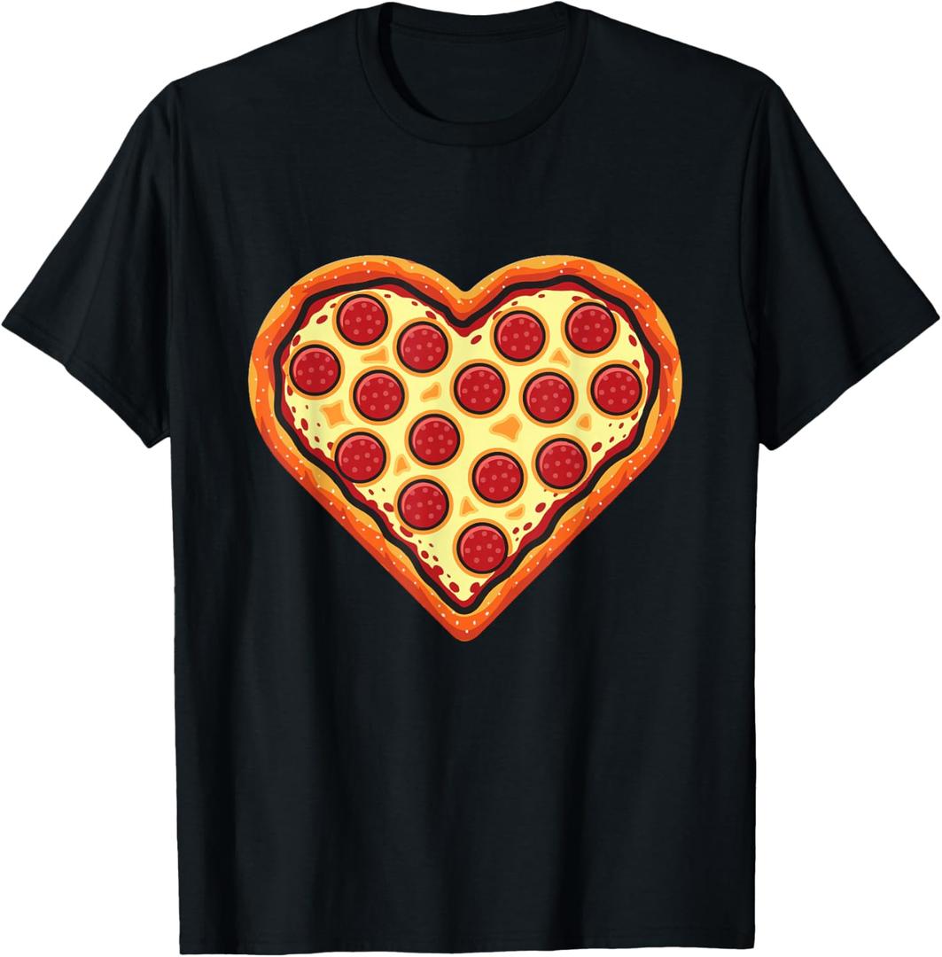 Pizza Heart Cute Valentines Day Funny Heart Shaped Pizza T-Shirt, L