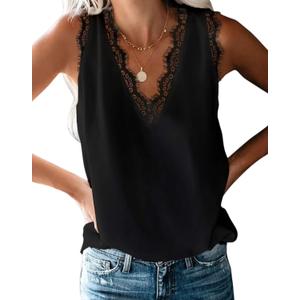 BLENCOT Women Tank Tops V Neck Sleeveless Lace Blouse Casual Vest Summer Camisole Shirts, Medium