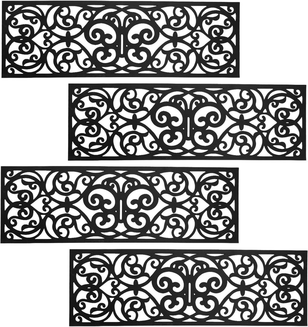 Hedume 4 Pack Rubber Stair Mats, Non Slip Stair Treads Mat, Rubber Scroll Doormat for Outdoor, Indoor, Entrance, Stairs (29" x 9.5")