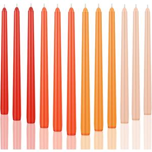 12pcs Taper Candles Citrus Scented Orange Gradient Color, Handmade from Vegan Soy Wax for Holiday Wedding Party Home Dinner Decoration, Orange