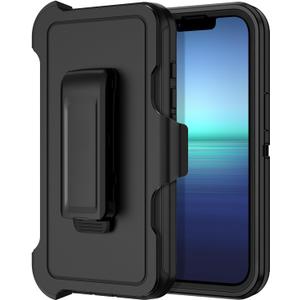 for iPhone 16e Case Shockproof Dust/Drop Proof 3-Layer Full Body Protection [Without Screen Protector] Rugged Heavy Duty Cover Case for Apple iPhone 16e 6.1" 2025,Black/Black Belt-Clip