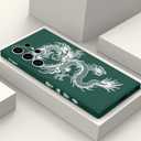 Gencyfu for Samsung Galaxy S24 Ultra Case, Pattern Slim Liquid Silicone Anti Slip for Galaxy S24 Ultra Phone Case 6.8 inch, Dragon Green