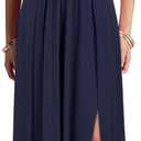 WOOSEA Women Sleeveless Deep V Neck Sexy Split Loose Plain Maxi Casual Long Dress (Blue, L)