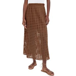 Ailoqing 2025 Summer Casual Long Skirt for Women Cotton Eyelet Beach Maxi Skirt with Underneath(Brown-L)