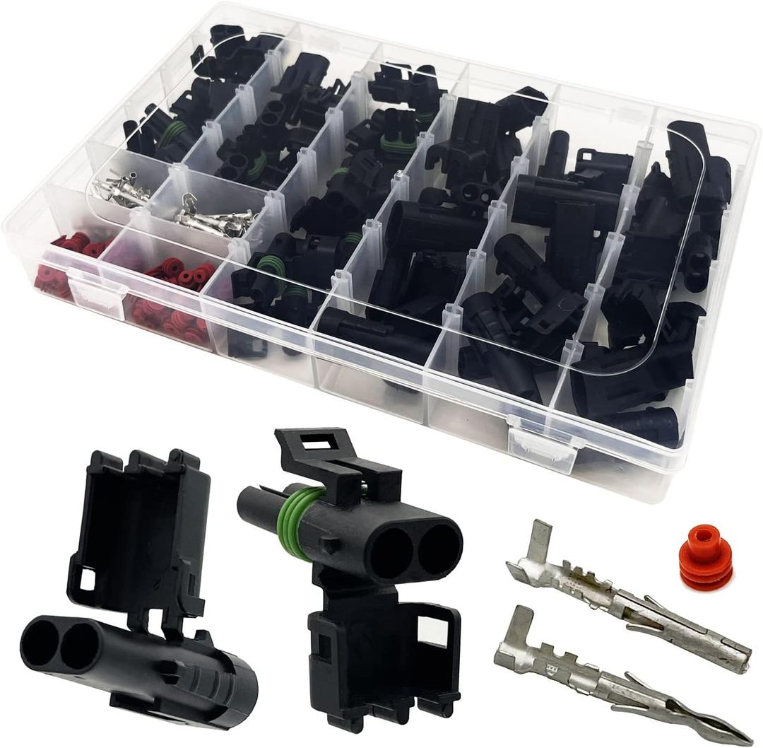 10 Kits 2 Pin Connector Weather Pack Connectors Kit Waterproof Automotive Electrical Connectors 2 Wire Connectors 18-14 AWG