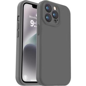 Vooii Compatible with iPhone 13 Pro Max Case, Liquid Silicone Upgrade [Camera Protection] [Soft Anti-Scratch Microfiber Lining] Shockproof Phone Case for iPhone 13 Pro Max 6.7 inch - Dark Grey