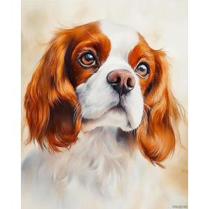 VNUIEHG Paint by Number for Adults Beginner, Cavalier King Charles Spaniel Dog Oil Painting, Cute Dog Paint by Numbers Kits Suitable for Home Wall Decoration 16" W x 20" L