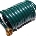 Lightweight EVA Coil 15 ft Garden Hose with 1/2" GHT Solid Brass Fittings, Water Hose with Brass Connectors (15FT, Green)