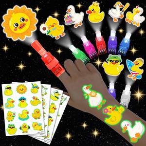 72 PCS Duck Party Favors  48 PCS Luminous Tattoos & 24 PCS LED Finger Lights Combo  Birthday Goodie Bag Fillers, Party Supplies, Gifts Light Up Toys Glow In The Dark for Boys and Girls