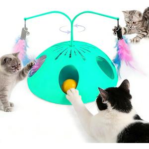 Cat Toys, Interactive Cat Toy for Indoor Cats, Automatic Interactive Kitten Toy, Fluttering Feather, Track Balls, Rotating Track Feather Enrichment Kitty Toys for Multi-cat Family (Green)