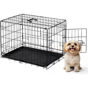 DUMOS Dog Crate, 30 Inch Medium Size Single Door Dog Cage with Plastic Leak-Proof Pan Tray, Folding Small Metal Wire Pet Kennel for Indoor, Outdoor, Travel