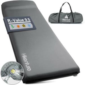 Hikenture Self Inflating Sleeping Pad for Camping, 3'' Ultra Thick Camping Pad with Pillow, 9.5 R-Value Insulated Camping Mattress, 4-Season Inflatable Foam Camping Mat for Car, Tent, Cot, Rectangular