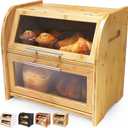 Arise Stylish Bamboo Bread Box for Kitchen Countertop, Extra Large 2-Shelf Wooden Bread Storage Container with Clear Windows and Air Vents Keep Bread, Bagels and Rolls Fresh, Self Assembly