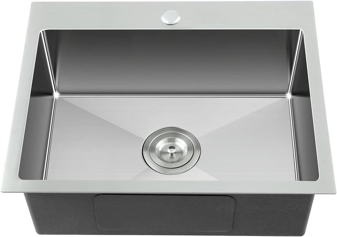 22" Kitchen Sink Drop in, 22" x 18" Single Bowl Sink Topmount 18 Gauge Stainless Steel Kitchen Sink (Brushed), D22" x W18" x H9"