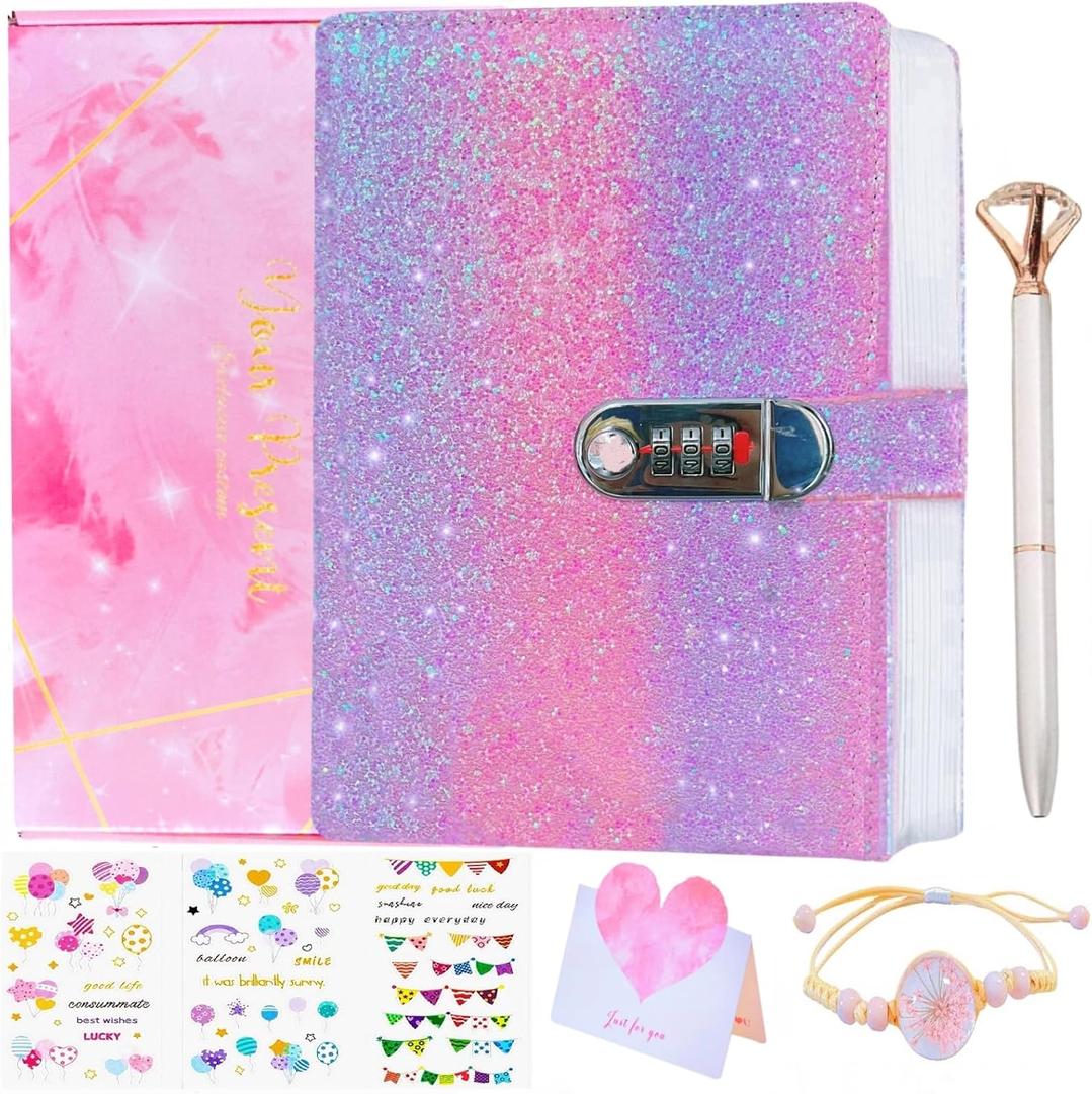 Luolizon Diary with Lock,Journal for Girls and Women,A5 Notebook Kids Journal with Lock for 8 9 10 11 12 Years Old Girls,Password Locked Journals,Diary Gifts Set for Ages 8-12 Teenage (colourful)