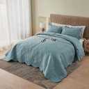 Kingnex Extra Wide Oversized King Bedspreads 128x120 for Tall King or Cal King Bed Ultrasonic Quilted Coverlet Set 3 Piece Include 1 Quilt 2 Pillowcases Blue