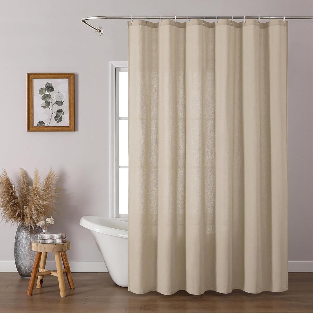 Linen Long Shower Curtains for Bathroom, Soft Cotton Cloth Linen Texture Fabric Shower Curtain with 12 Hooks, Hotel Spa Luxury, Machine Washable, Linen, 72x84 Inch