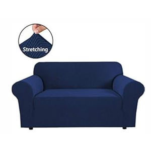 H.VERSAILTEX Stretch Couch Cover Loveseat Covers for 2 Cushion Couch Slipcover|Sofa Cover for Love seat 1 Piece, Textured Checked Jacquard Fabric(Loveseat 58'-70' Wide, Navy)