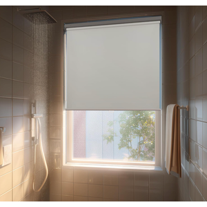Drill Cordless Blackout Roller Shades Screwless Waterproof Shower Window Blinds, Auto-Retraction Easy Install Blind for Bathroom/Kitchen/Office/Exterior, White 43 inch