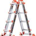 Ladder, A Frame 4 Step Ladder Extension, 14 FT Anti-Slip Multi Position & Storage Folding Ladder, 330 lbs Security Load Telescoping Aluminum Ladders for Stairs Home Indoor Outdoor Roof (14FT, Silver)