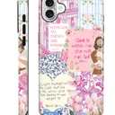 Case Designed for iPhone 16, Hybrid 2-Layer Case, Military-Grade Protection Durable Shockproof Anti-Scratch Phone Case, Pink Blue Jesus Collage