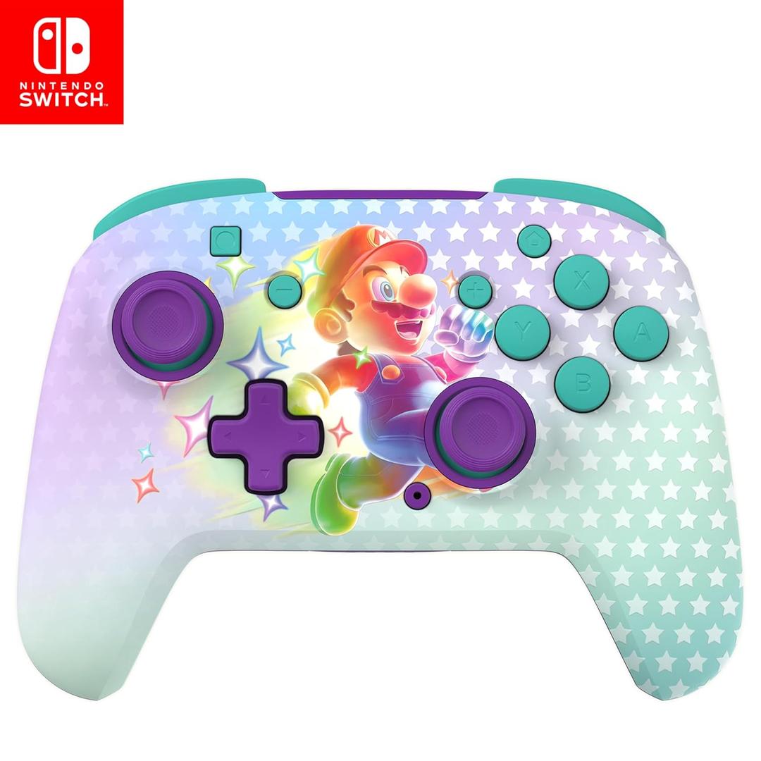 Turtle Beach Rematch Wireless Controller Officially Licensed for Nintendo Switch, Switch Lite/OLED, Works w/Nintendo Switch 2, Glows in the Dark, Rechargeable Battery - Invincible Mario Purple/Teal