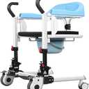 Manual Patient Lift Transfer Chair for The Elderly Portable Patient Lift Aid w/180° Split Seat and Bedpan Nursing Shower Wheelchair Lifts for Home, Height Adjustment