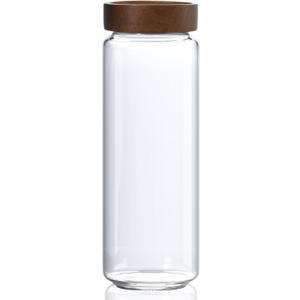 40 fl oz/1200 ml Glass Jar with Airtight Wooden Screw Top Lid, Clear Stackable Food Storage Canister, Large Tall Decorative Glass Container for Coffee, Candy, Cookie, Sugar, Oatmeal, Pasta