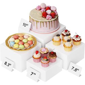Lifewit 4 PCS Buffet Risers and Stands, (7",7.8",8.3",10") Food Risers for Buffet Table, Catering Dessert Cake Holder for Party, Collectibles Jewelry Display Shelf, Nesting Cube Boxes, White