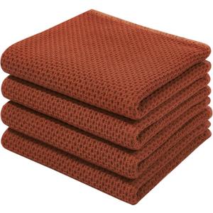 Homaxy 100% Cotton Waffle Weave Kitchen Dish Towels, Ultra Soft Absorbent Quick Drying Cleaning Towel, 13 x 28 Inches, 4-Pack, Rust