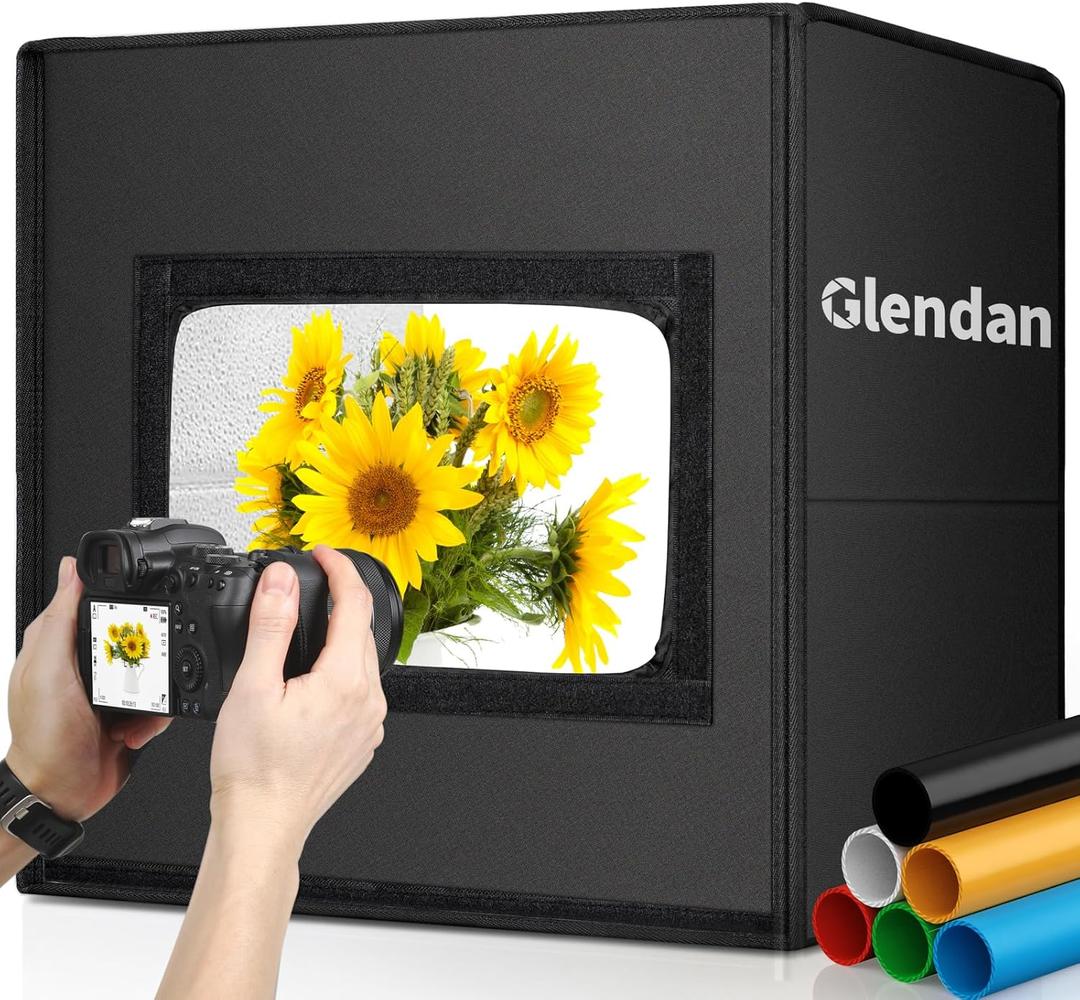 Glendan Light Box Photography, Portable Photo Studio Light Box, 16" x 16" Professional Dimmable Shooting Tent Kit with 216 LED Table Top Light & 6 Backdrops Photo Box for Product Photography